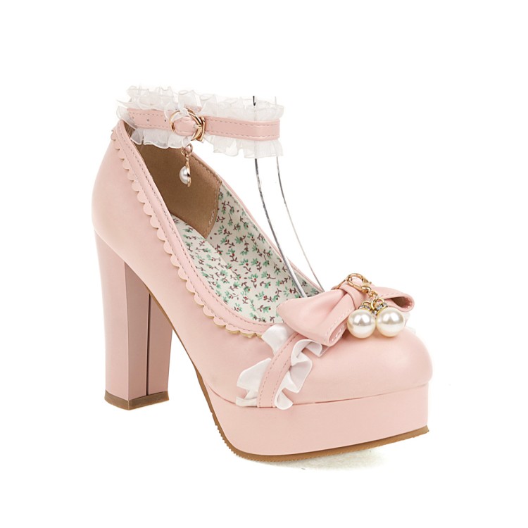 Lolita Mary Jane High Heel Shoes with Lace and Bow