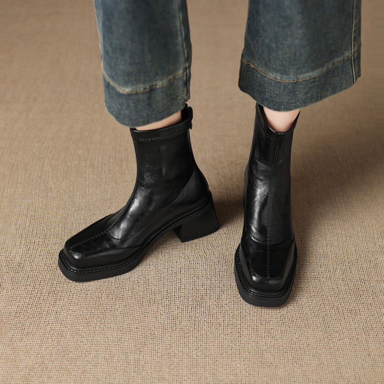Punk High Heel Square Toe Ankle Boots for Women