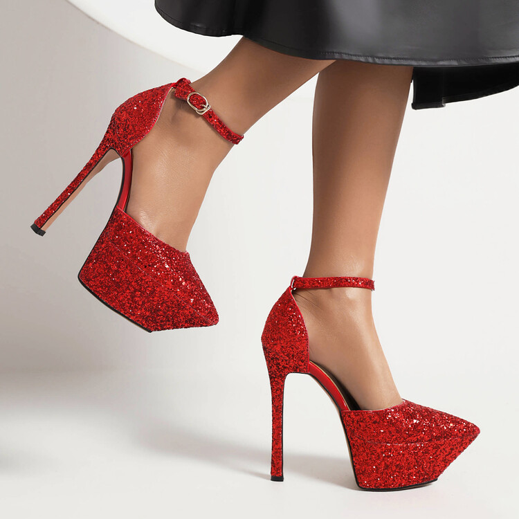 Sequin Pointed Toe Closed Toe Stiletto Sandals