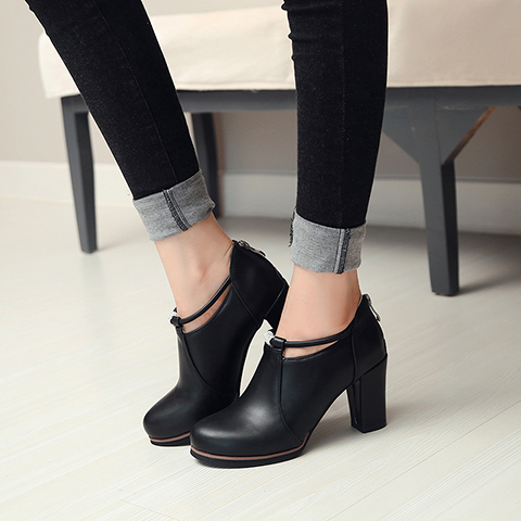 Sweet High Heel Chunky Heel Short Boots with Rhinestone and Metal Decor