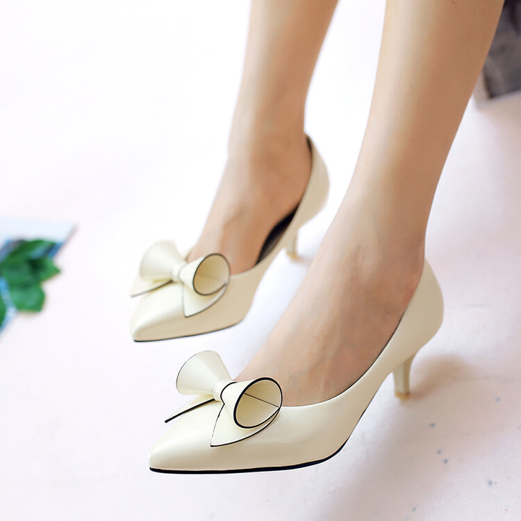 Sweet Patent Leather Pointed Toe Bow Slip-On Shoes