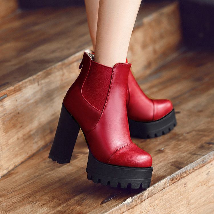 Women's Fashion Ankle Boots with Chunky High Heel and Platform