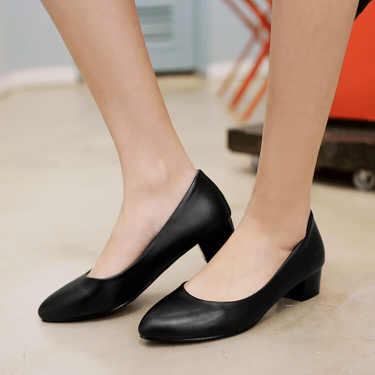 Women's Fashion Flat Shoes with Chunky Mid Heel and Pointed Toe - Image 2