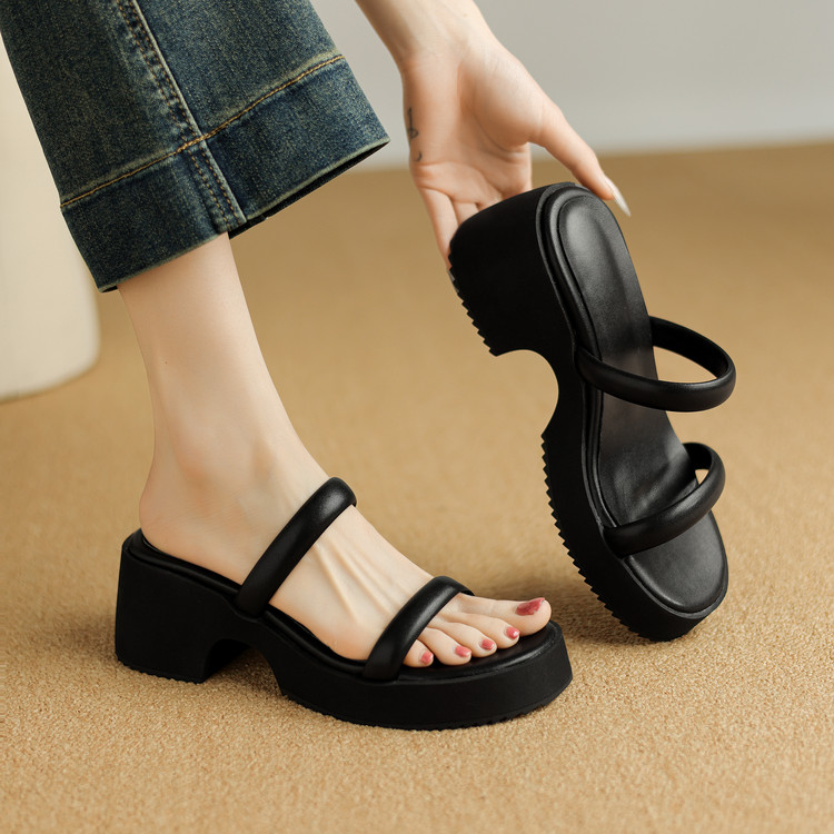 Women's High Heel Chunky One-Strap Slides