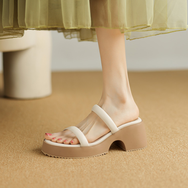 Women's High Heel One-Strap Slides - Korean Style Platform Sandals