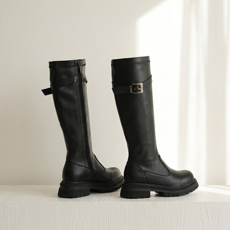 Women's High Shaft Round Toe Chunky Mid Heel Fashion Boots - Style c.html