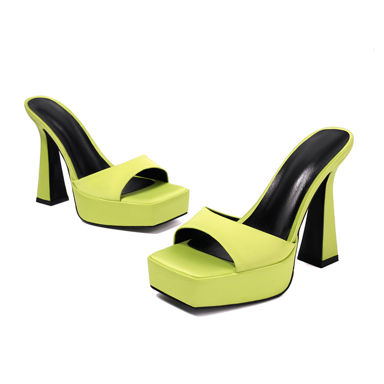 Women's One-Strap Slides with Sequin Upper and Chunky High Heel