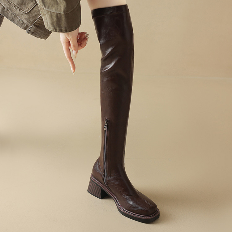 Women's Square Toe Chunky High Heel Mid Calf Fashion Boots - Style k.html